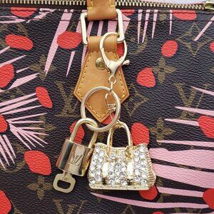 Authetnic Louis Vuitton Lock & Key w/ unbranded Rhinestone Bag Keycharm 010526
